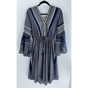 Women's MT Collection Silk Blend BOHO Bell Sleeve Open Back Dress One Size